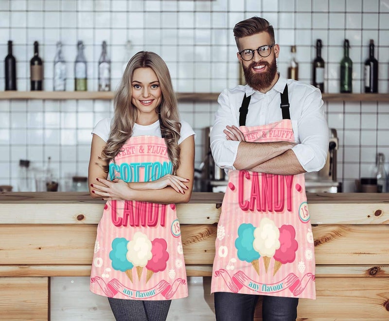 WONDERTIFY Cartoon Candy Apron,Sweet and Colorful Candy Pink Background Bib Apron with Adjustable Neck for Men Women,Suitable for Home Kitchen Cooking Waitress Chef Grill Bistro Baking Apron - Image 2